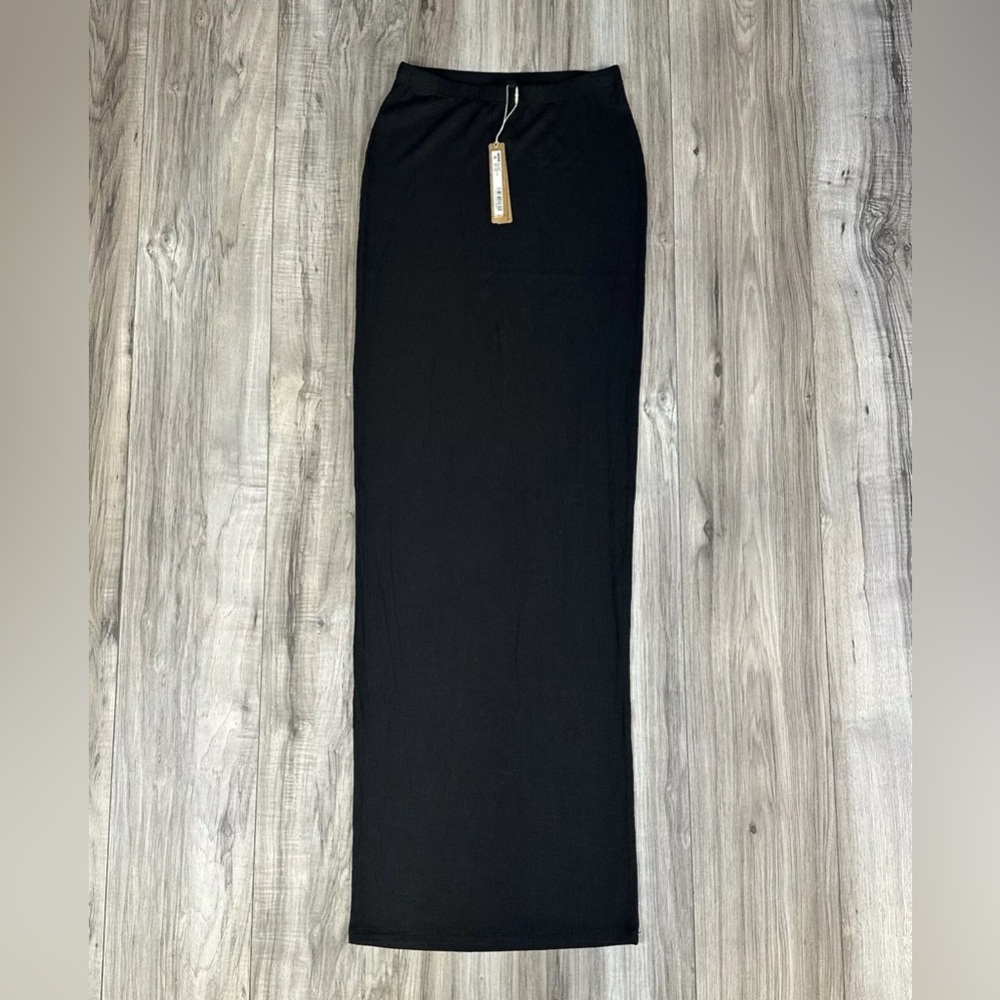 Skims Soft Lounge Long Soft Ribbed Skirt Onyx Black Women’s Size XXS, New